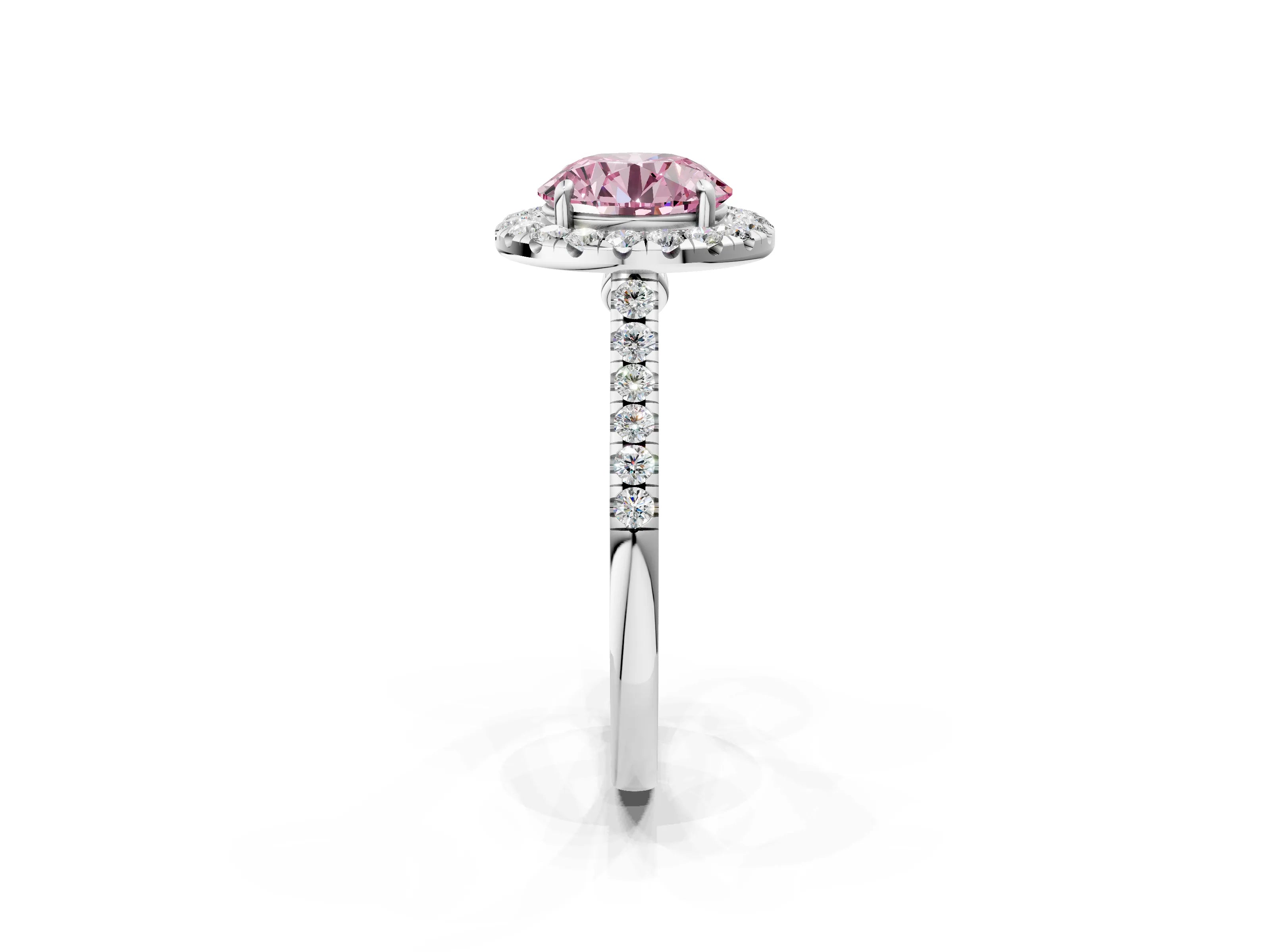 White gold Fancy Pink Round Cut Halo Pave Diamond Engagement Ring with Four-Prong Setting_2