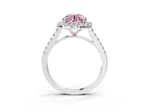 White gold Fancy Pink Round Cut Halo Pave Diamond Engagement Ring with Four-Prong Setting_3