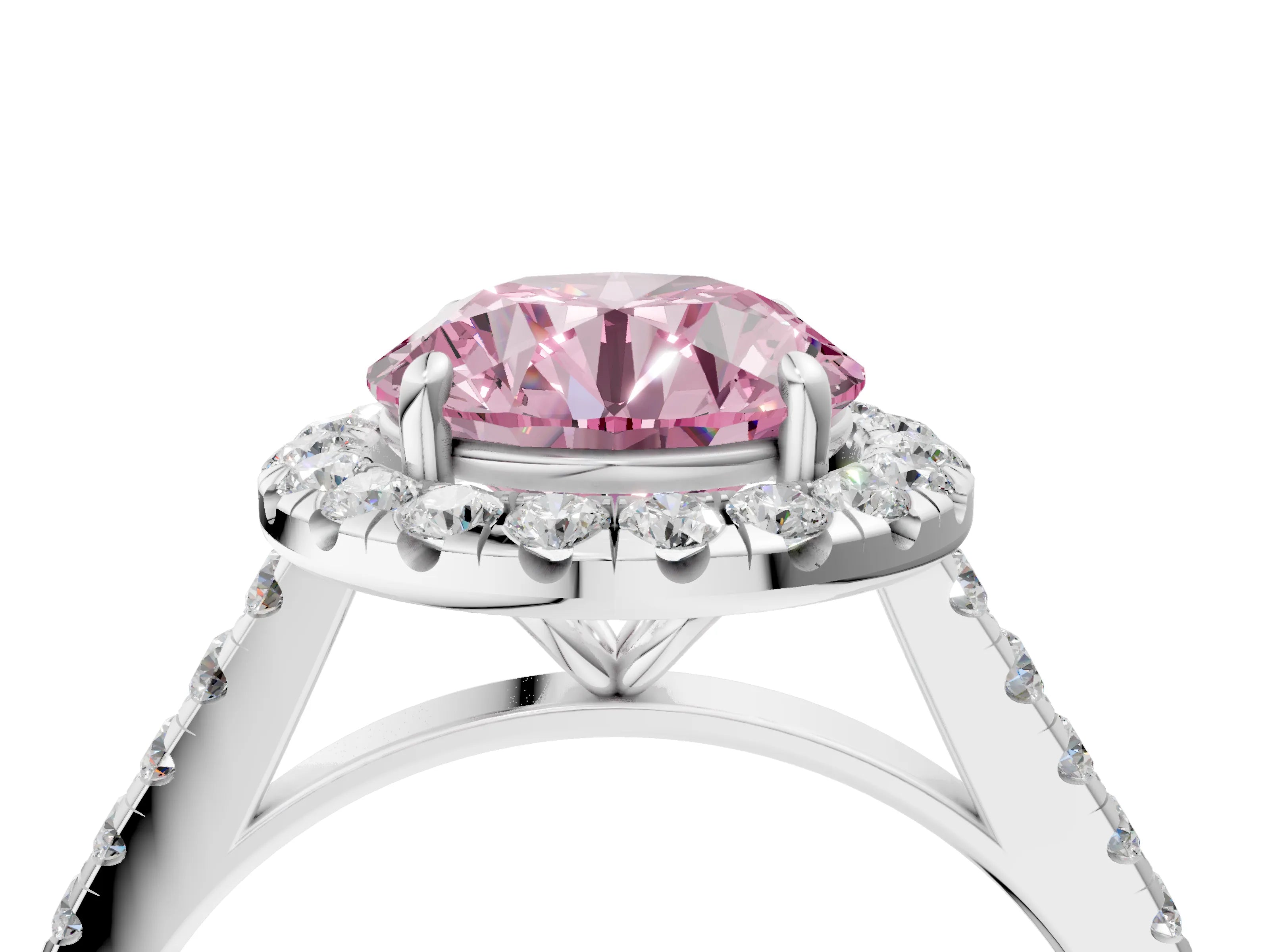 White gold Fancy Pink Round Cut Halo Pave Diamond Engagement Ring with Four-Prong Setting_4