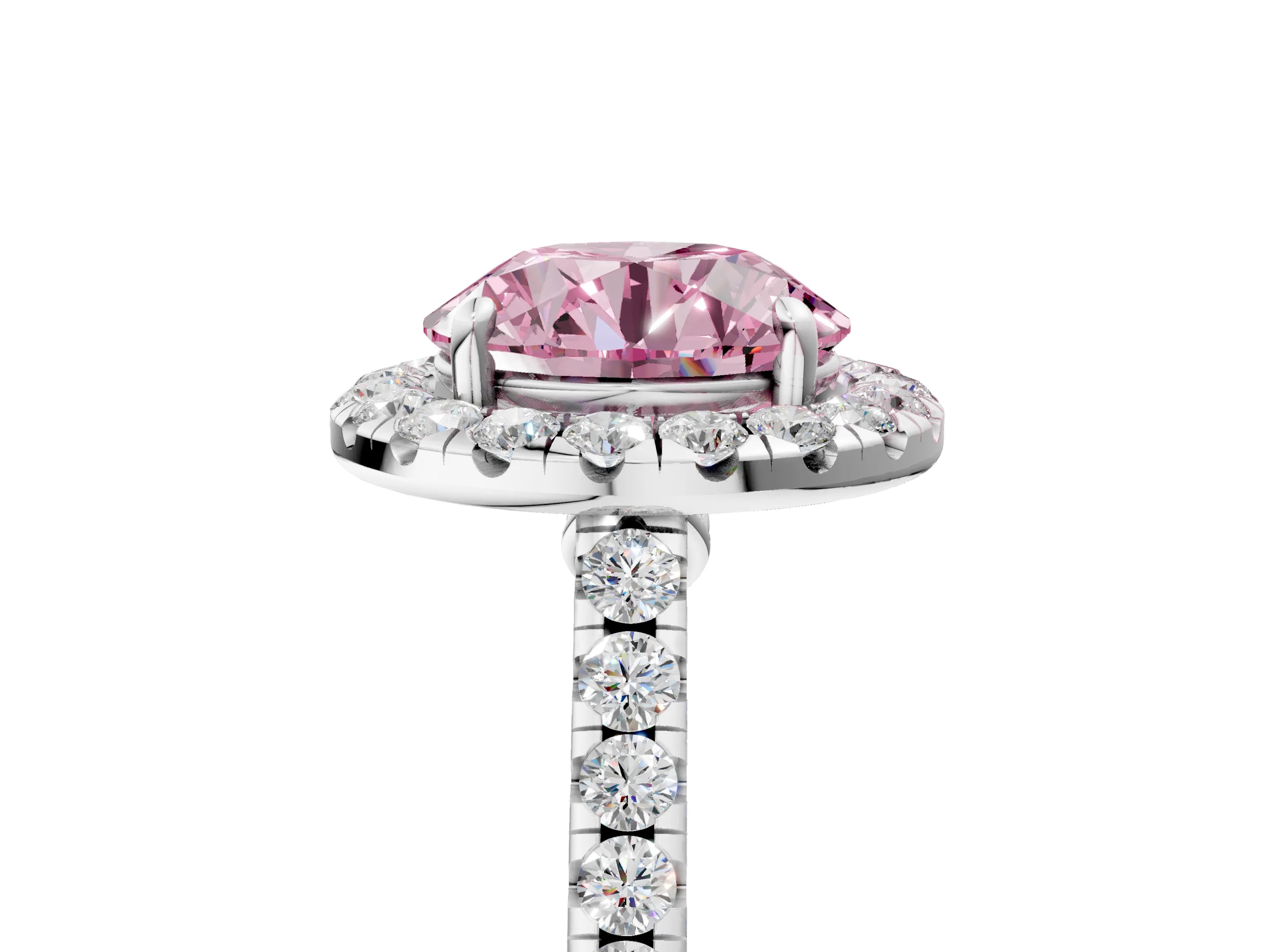 White gold Fancy Pink Round Cut Halo Pave Diamond Engagement Ring with Four-Prong Setting_5