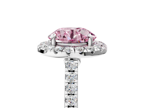 White gold Fancy Pink Round Cut Halo Pave Diamond Engagement Ring with Four-Prong Setting_5