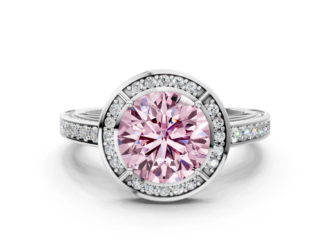 White gold Fancy Pink Round  Cut Halo Pave Split Shank Prong Setting Ring_32