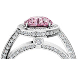 White gold Fancy Pink Round  Cut Halo Pave Split Shank Prong Setting Ring_35