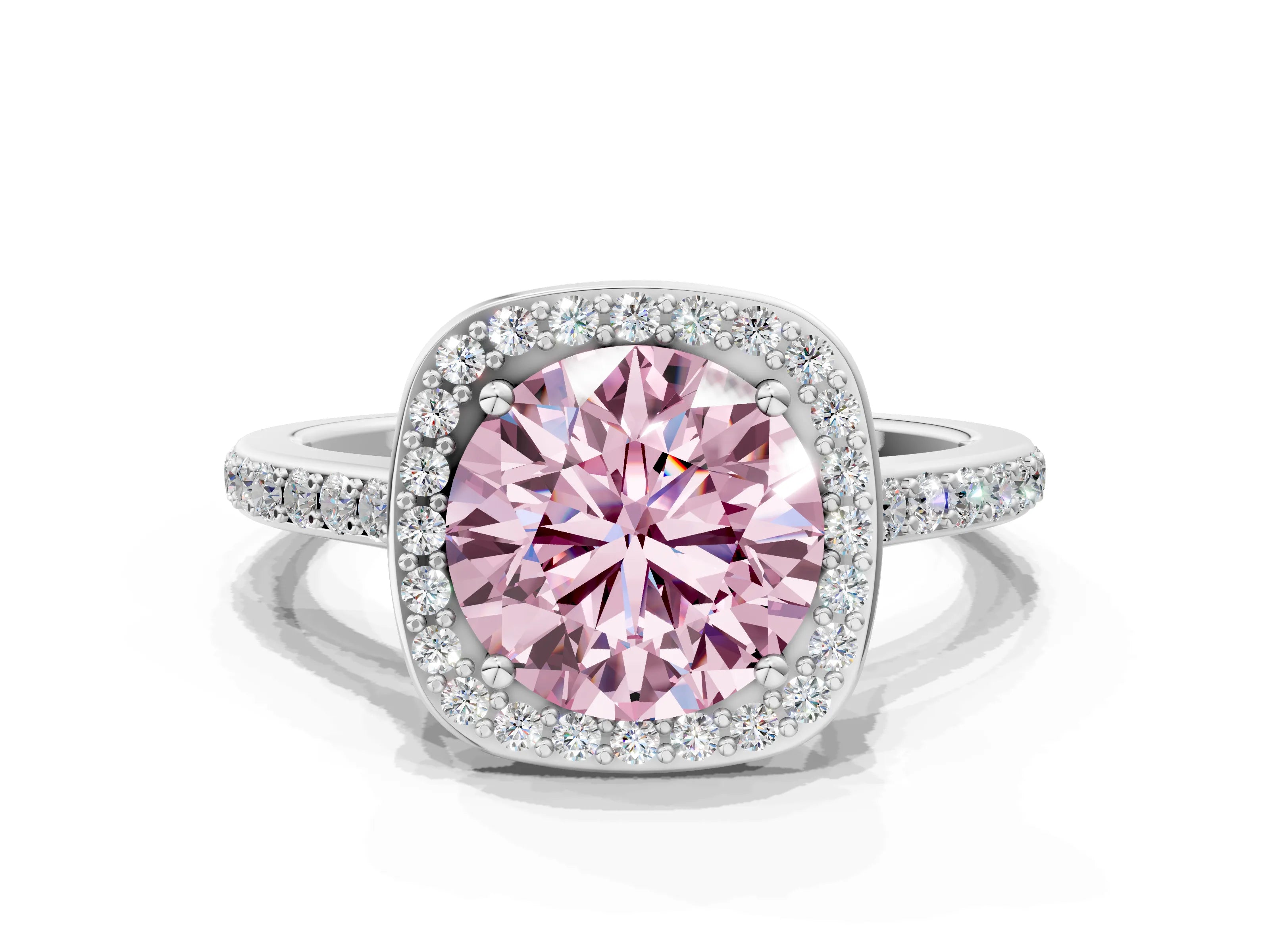 White gold Fancy Pink Round Cut Halo Round Diamond Pavé Band with Four-Prong Setting_15