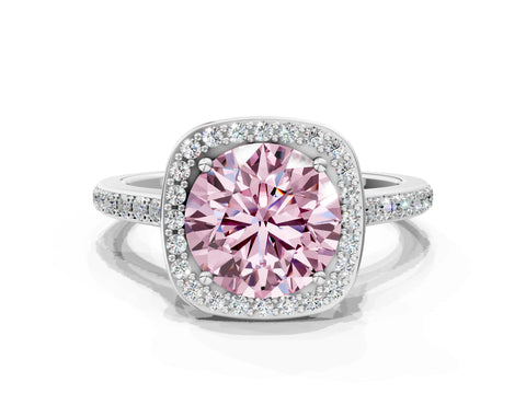 White gold Fancy Pink Round Cut Halo Round Diamond Pavé Band with Four-Prong Setting_15