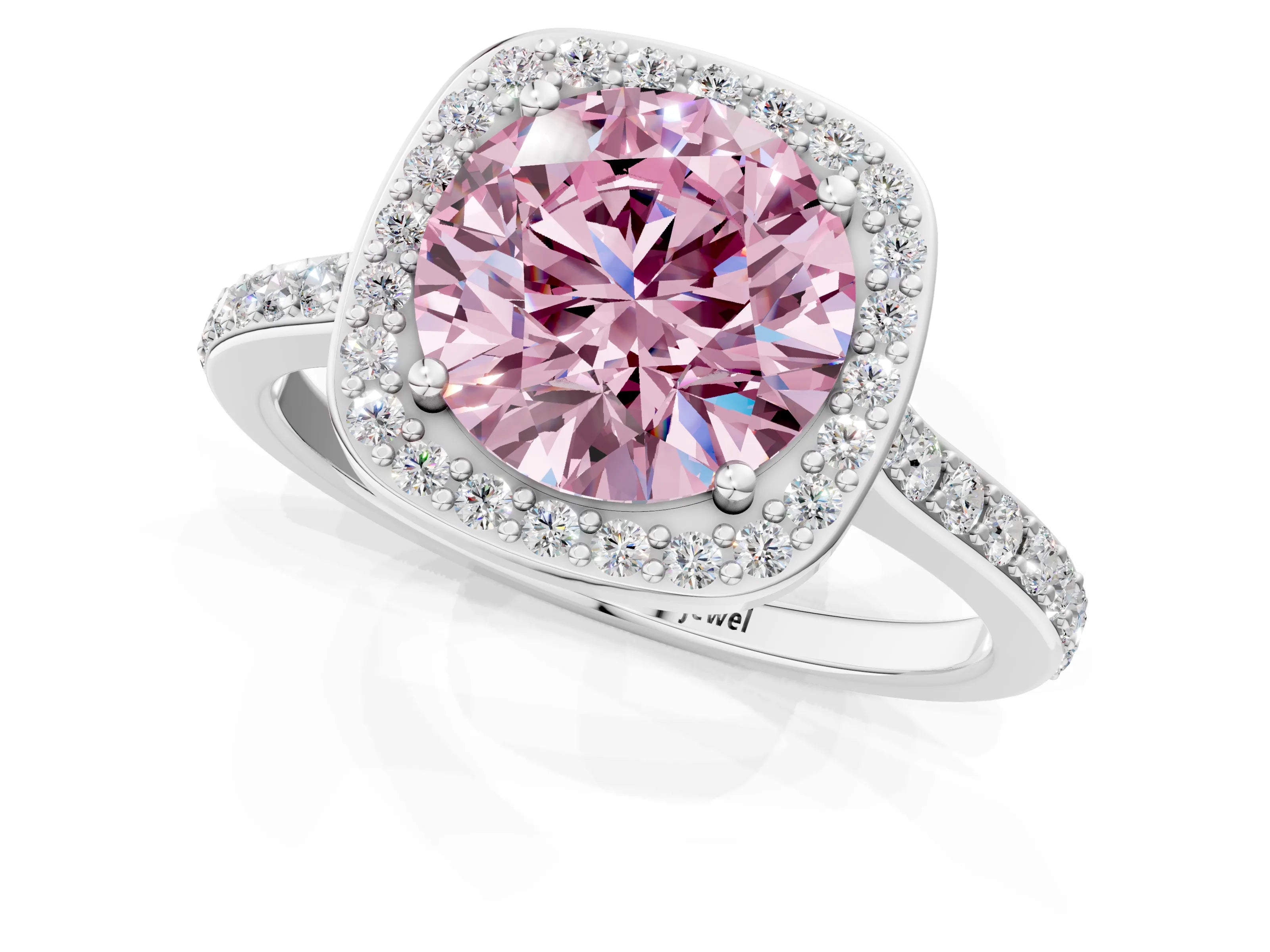 White gold Fancy Pink Round Cut Halo Round Diamond Pavé Band with Four-Prong Setting_16