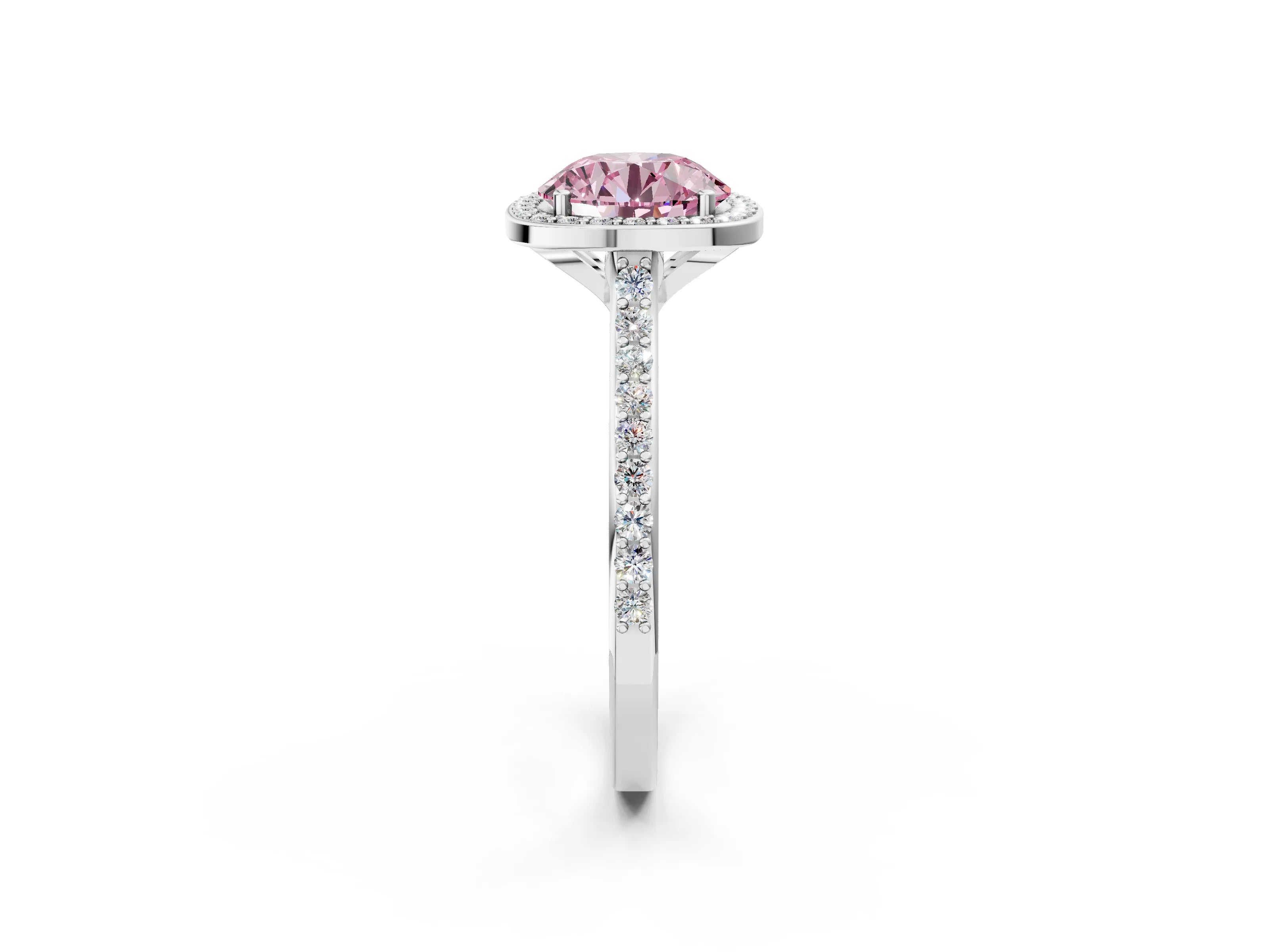 White gold Fancy Pink Round Cut Halo Round Diamond Pavé Band with Four-Prong Setting_17
