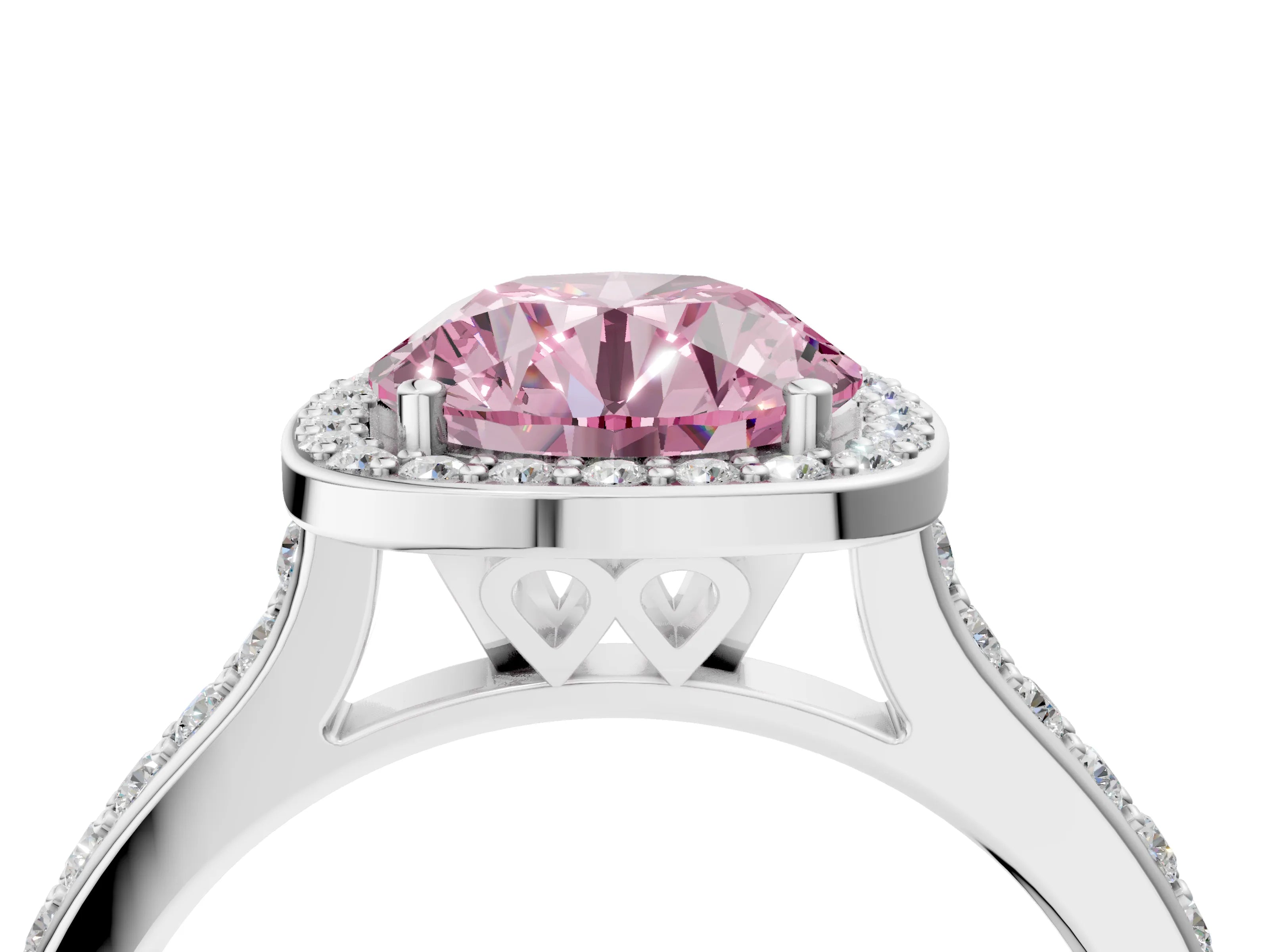 White gold Fancy Pink Round Cut Halo Round Diamond Pavé Band with Four-Prong Setting_19