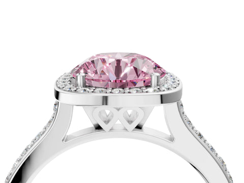 White gold Fancy Pink Round Cut Halo Round Diamond Pavé Band with Four-Prong Setting_19