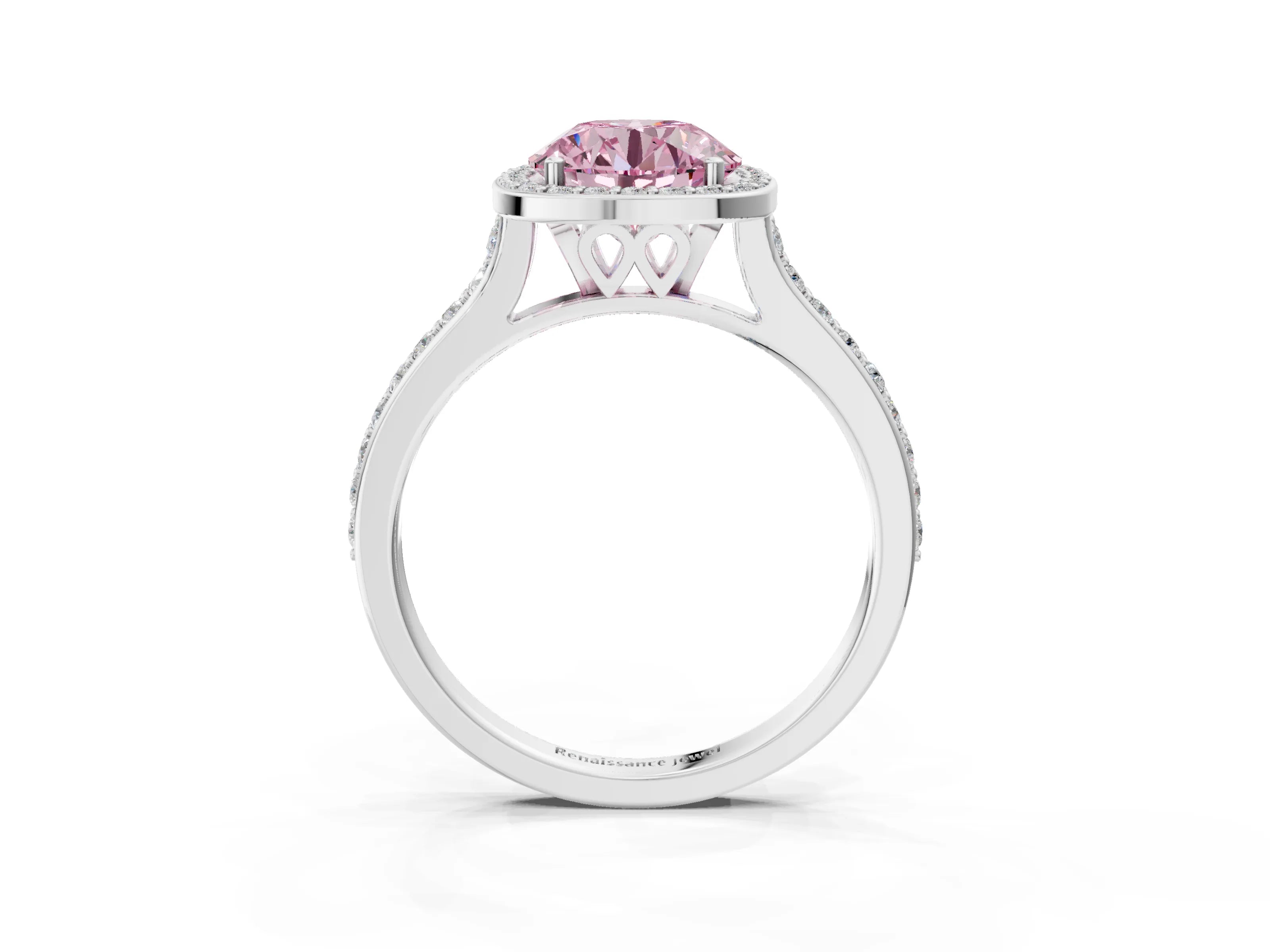 White gold Fancy Pink Round Cut Halo Round Diamond Pavé Band with Four-Prong Setting_24