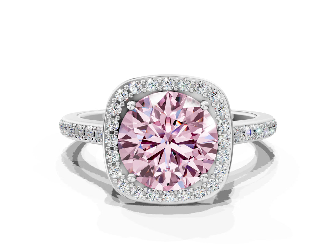 White gold Fancy Pink Round Cut Halo Round Diamond Pavé Band with Four-Prong Setting_25
