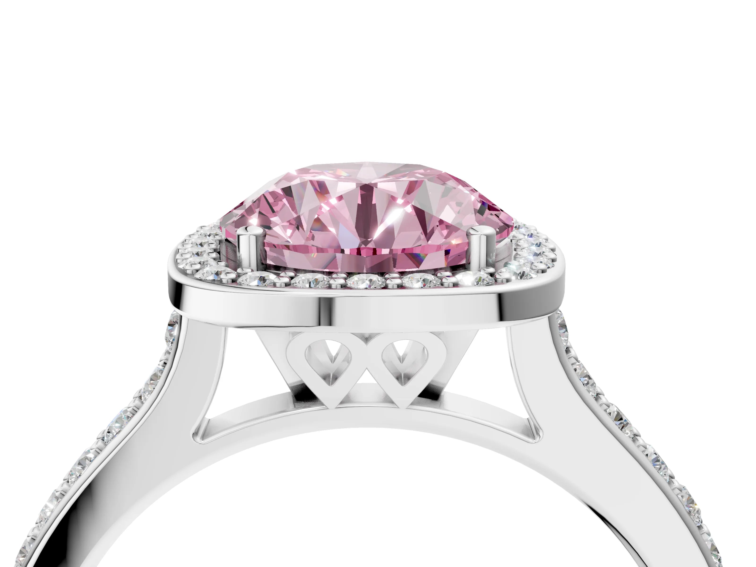 White gold Fancy Pink Round Cut Halo Round Diamond Pavé Band with Four-Prong Setting_25