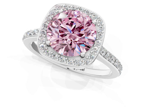 White gold Fancy Pink Round Cut Halo Round Diamond Pavé Band with Four-Prong Setting_26