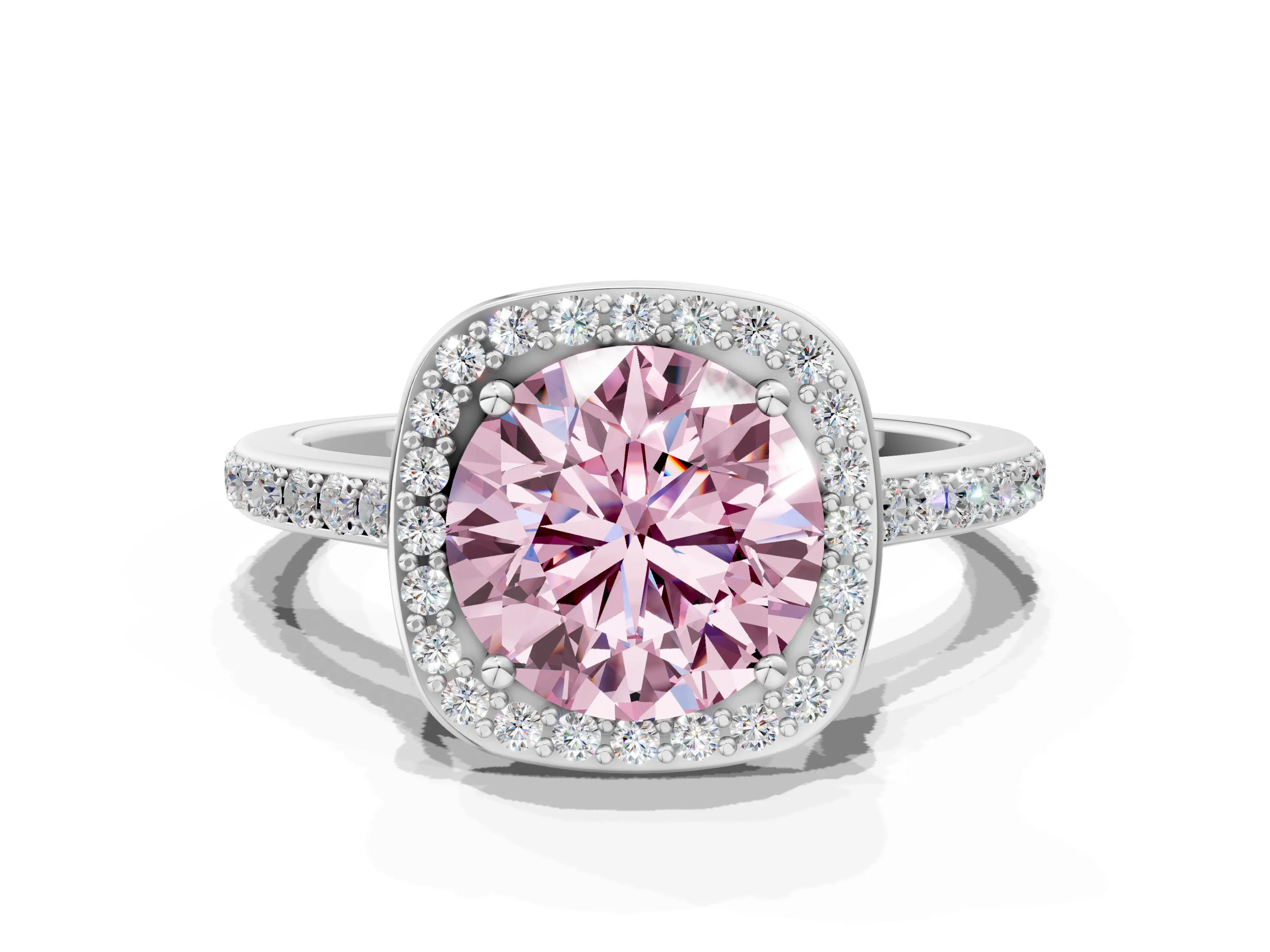 White gold Fancy Pink Round Cut Halo Round Diamond Pavé Band with Four-Prong Setting_27