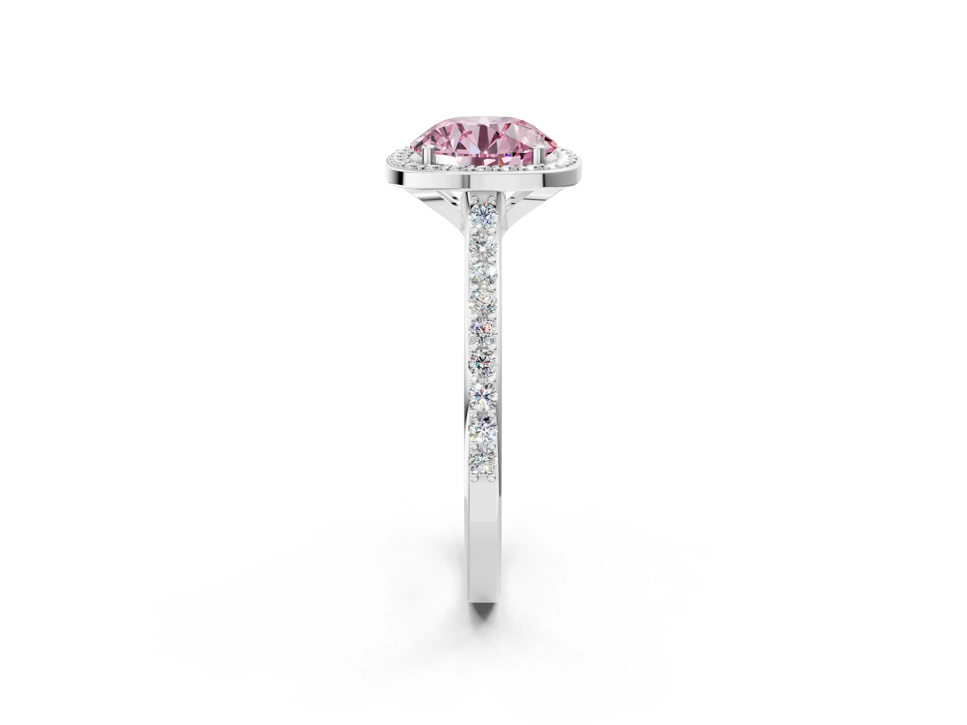 White gold Fancy Pink Round Cut Halo Round Diamond Pavé Band with Four-Prong Setting_27