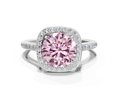 White gold Fancy Pink Round Cut Halo Round Diamond Pavé Band with Four-Prong Setting_27