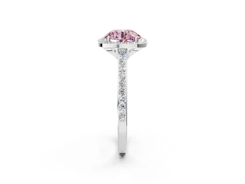 White gold Fancy Pink Round Cut Halo Round Diamond Pavé Band with Four-Prong Setting_29