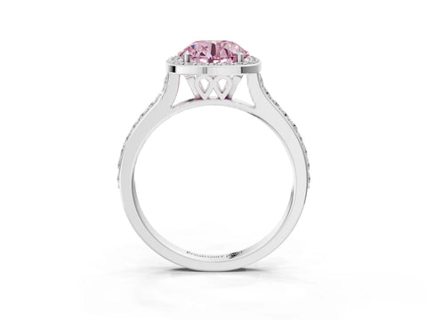 White gold Fancy Pink Round Cut Halo Round Diamond Pavé Band with Four-Prong Setting_30