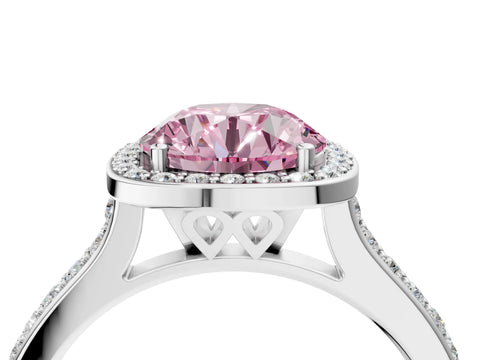 White gold Fancy Pink Round Cut Halo Round Diamond Pavé Band with Four-Prong Setting_31