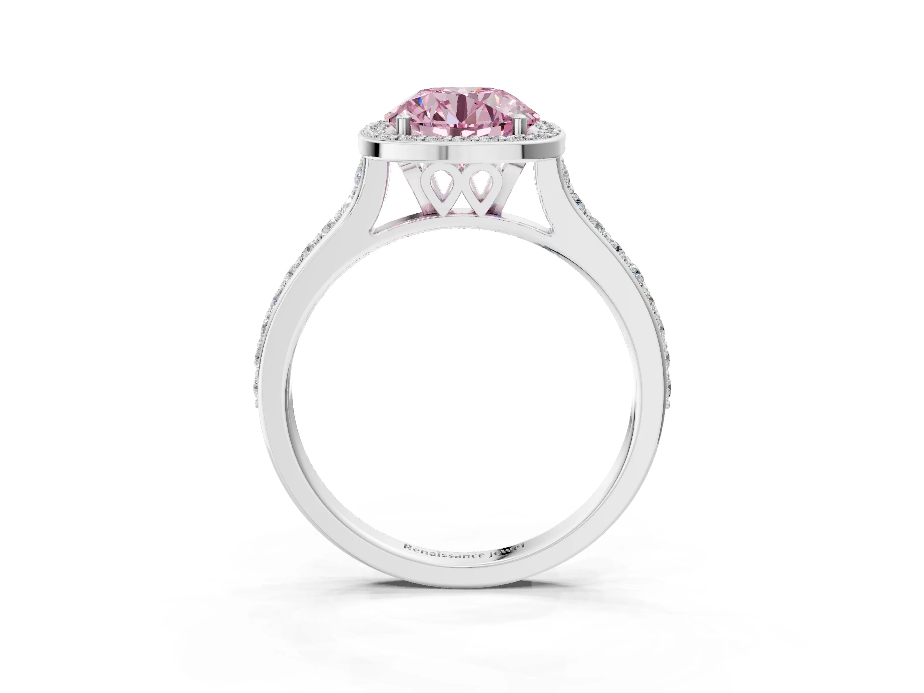 White gold Fancy Pink Round Cut Halo Round Diamond Pavé Band with Four-Prong Setting_42