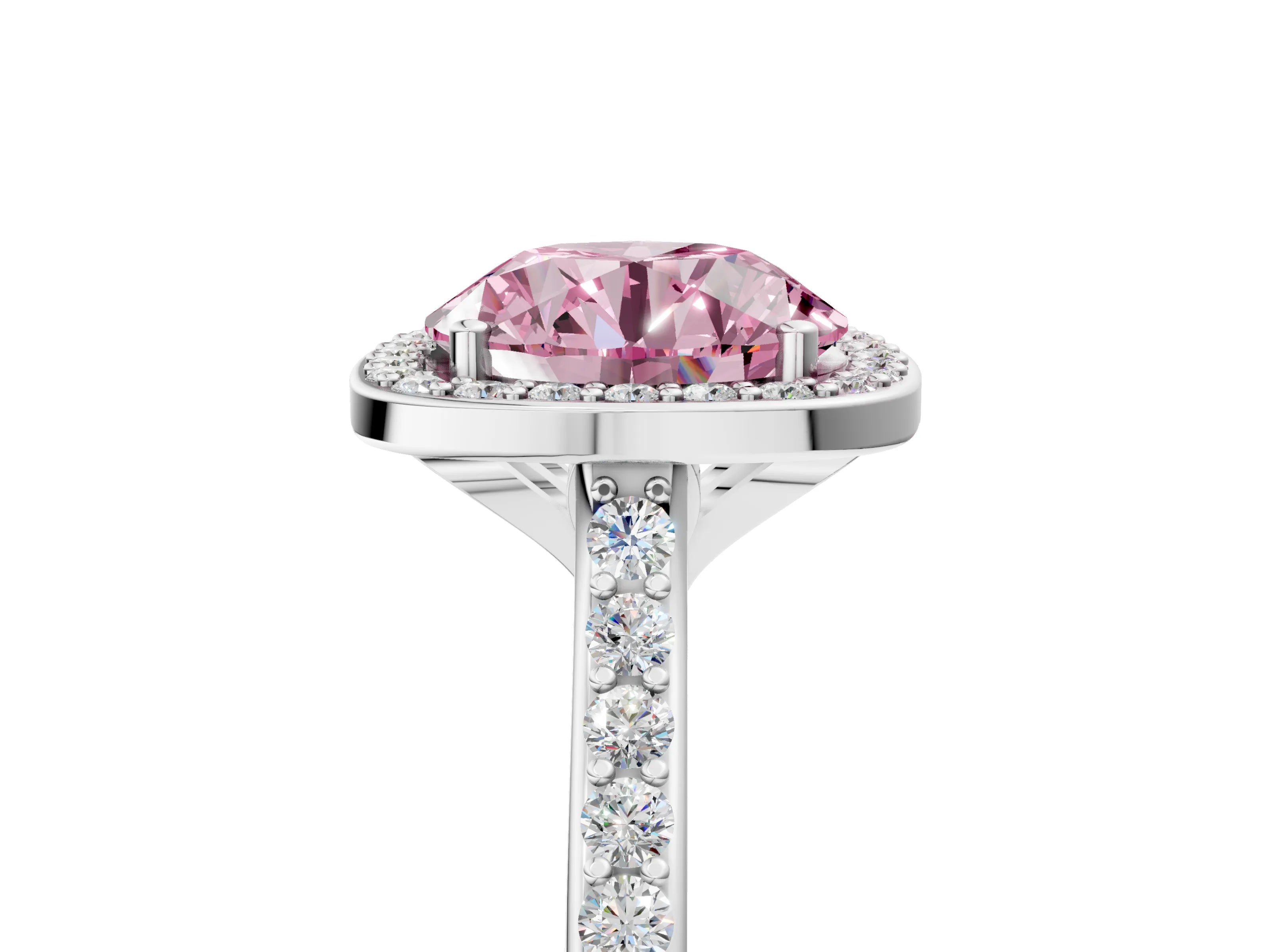 White gold Fancy Pink Round Cut Halo Round Diamond Pavé Band with Four-Prong Setting_44