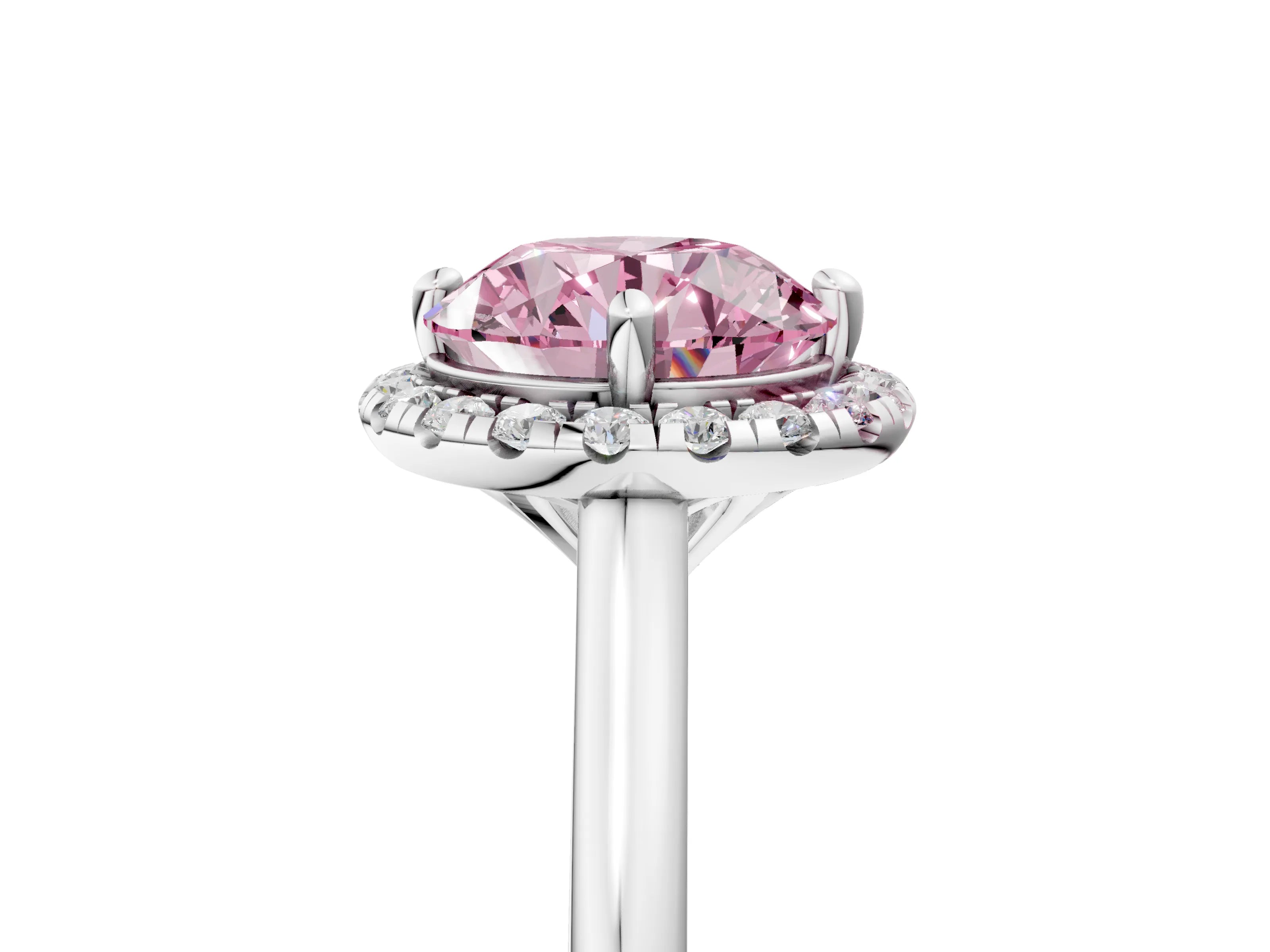 White gold Fancy Pink Round Cut Halo Round Diamond Solitaire Engagement Ring with Pave Band and Four-Prong Setting_17