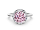 White gold Fancy Pink Round Cut Halo Round Diamond Solitaire Engagement Ring with Pave Band and Four-Prong Setting_24