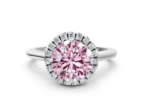 White gold Fancy Pink Round Cut Halo Round Diamond Solitaire Engagement Ring with Pave Band and Four-Prong Setting_24