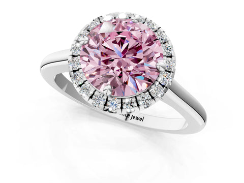 White gold Fancy Pink Round Cut Halo Round Diamond Solitaire Engagement Ring with Pave Band and Four-Prong Setting_25