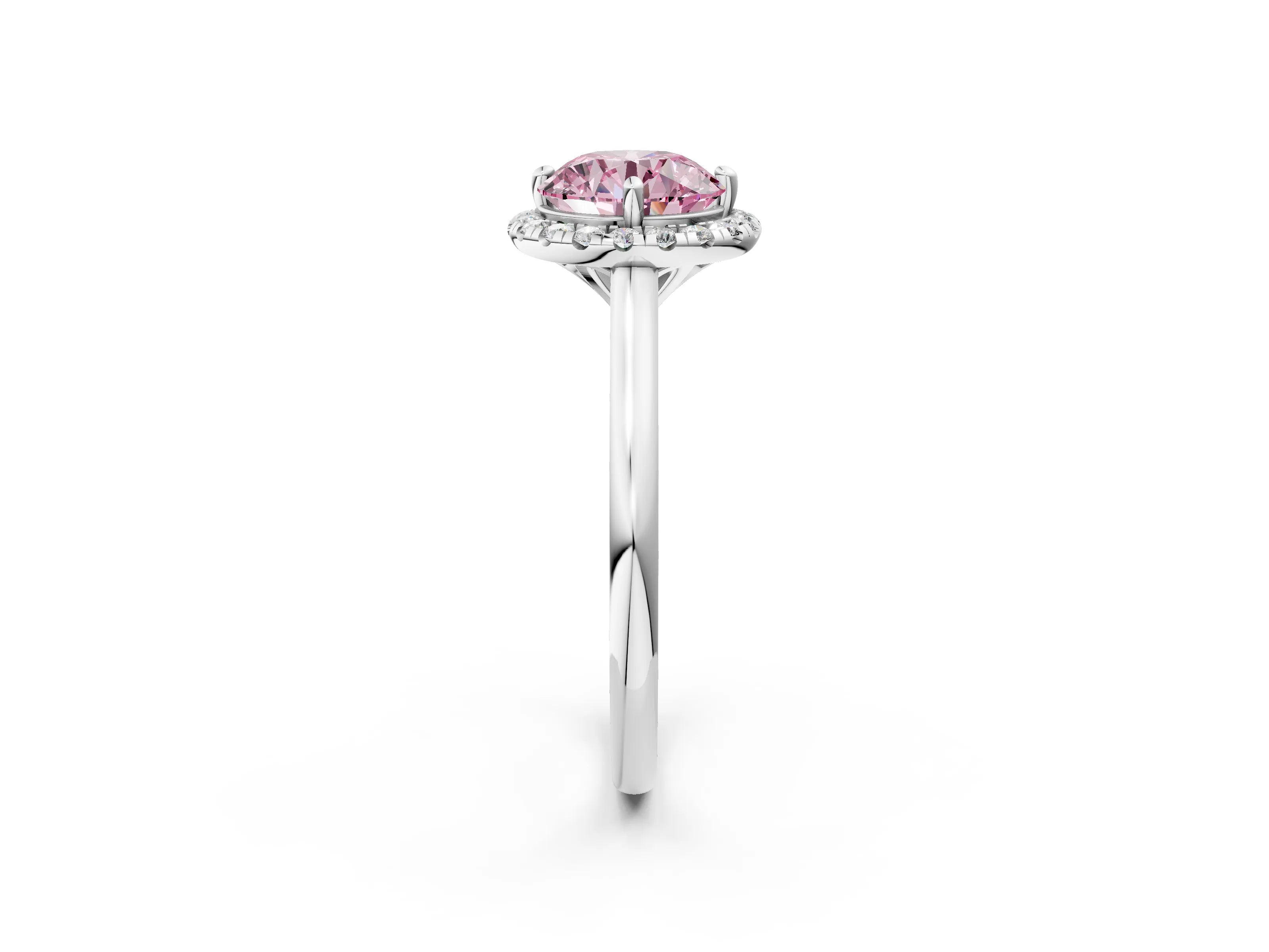 White gold Fancy Pink Round Cut Halo Round Diamond Solitaire Engagement Ring with Pave Band and Four-Prong Setting_26