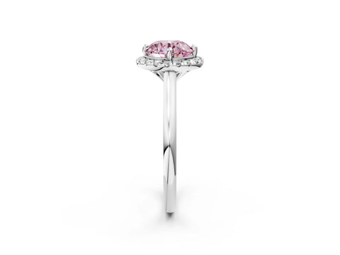 White gold Fancy Pink Round Cut Halo Round Diamond Solitaire Engagement Ring with Pave Band and Four-Prong Setting_26