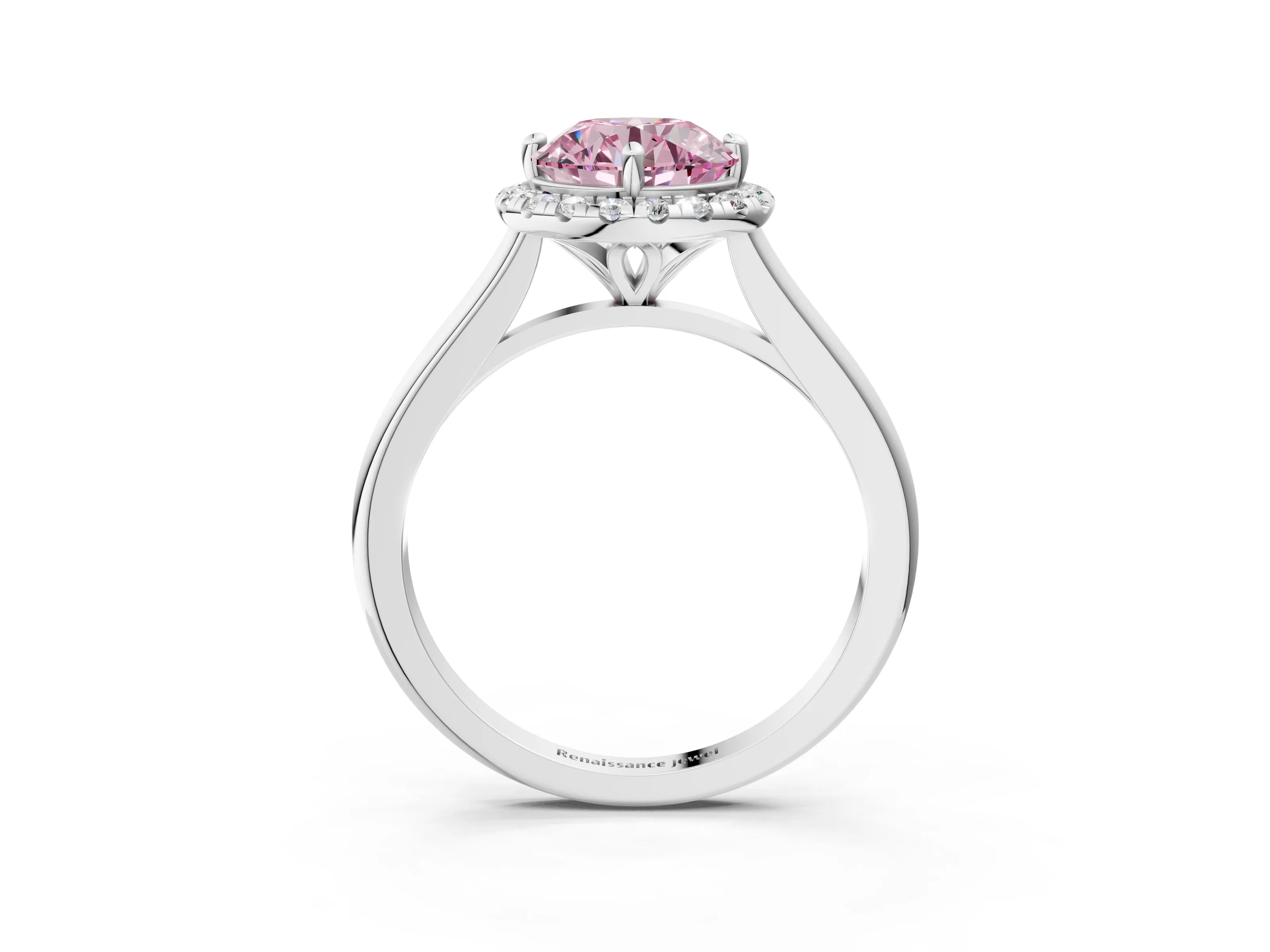 White gold Fancy Pink Round Cut Halo Round Diamond Solitaire Engagement Ring with Pave Band and Four-Prong Setting_27