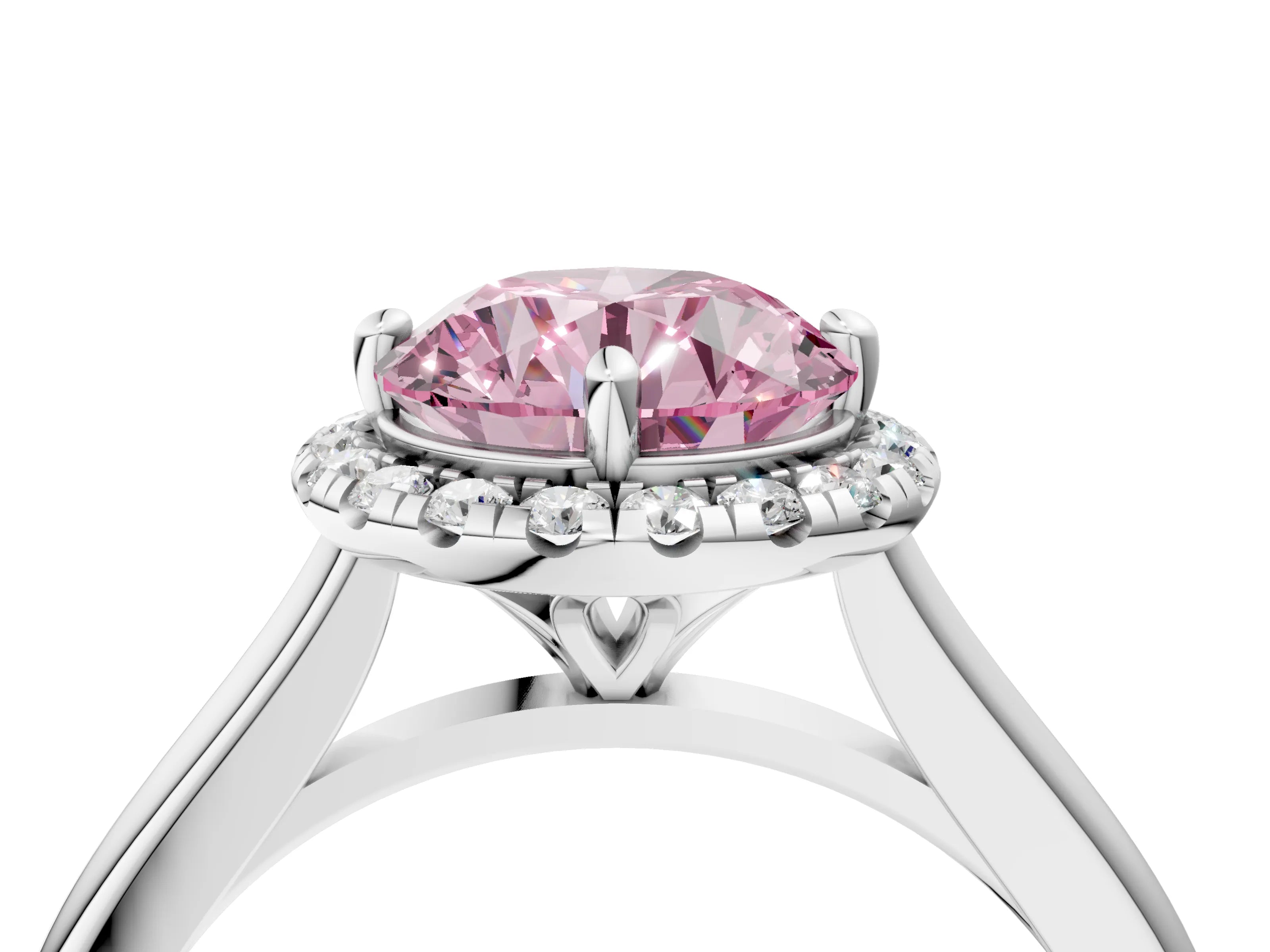 White gold Fancy Pink Round Cut Halo Round Diamond Solitaire Engagement Ring with Pave Band and Four-Prong Setting_28