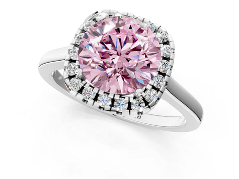 White gold Fancy Pink Round Cut Halo Round Diamond Solitaire Ring with Pavé Band and Four-Prong Setting_13