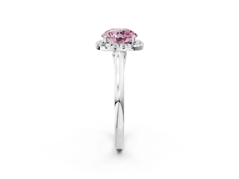 White gold Fancy Pink Round Cut Halo Round Diamond Solitaire Ring with Pavé Band and Four-Prong Setting_14