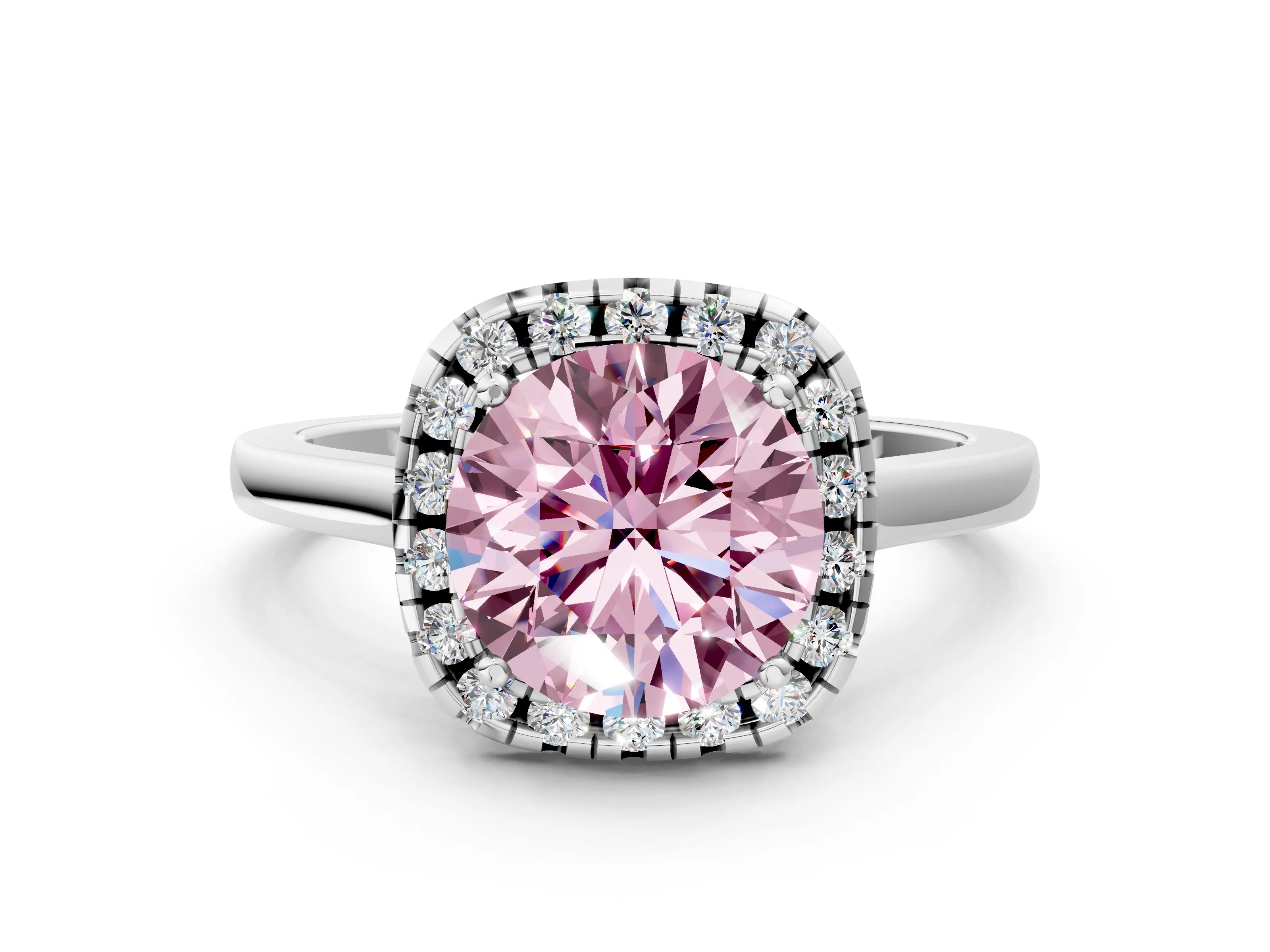 White gold Fancy Pink Round Cut Halo Round Diamond Solitaire Ring with Pavé Band and Four-Prong Setting_18