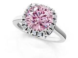 White gold Fancy Pink Round Cut Halo Round Diamond Solitaire Ring with Pavé Band and Four-Prong Setting_19