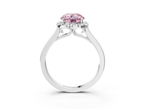 White gold Fancy Pink Round Cut Halo Round Diamond Solitaire Ring with Pavé Band and Four-Prong Setting_21