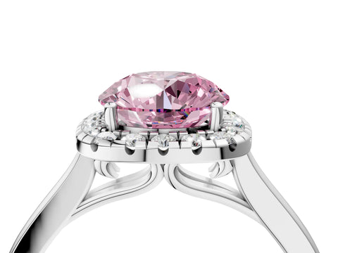 White gold Fancy Pink Round Cut Halo Round Diamond Solitaire Ring with Pavé Band and Four-Prong Setting_22