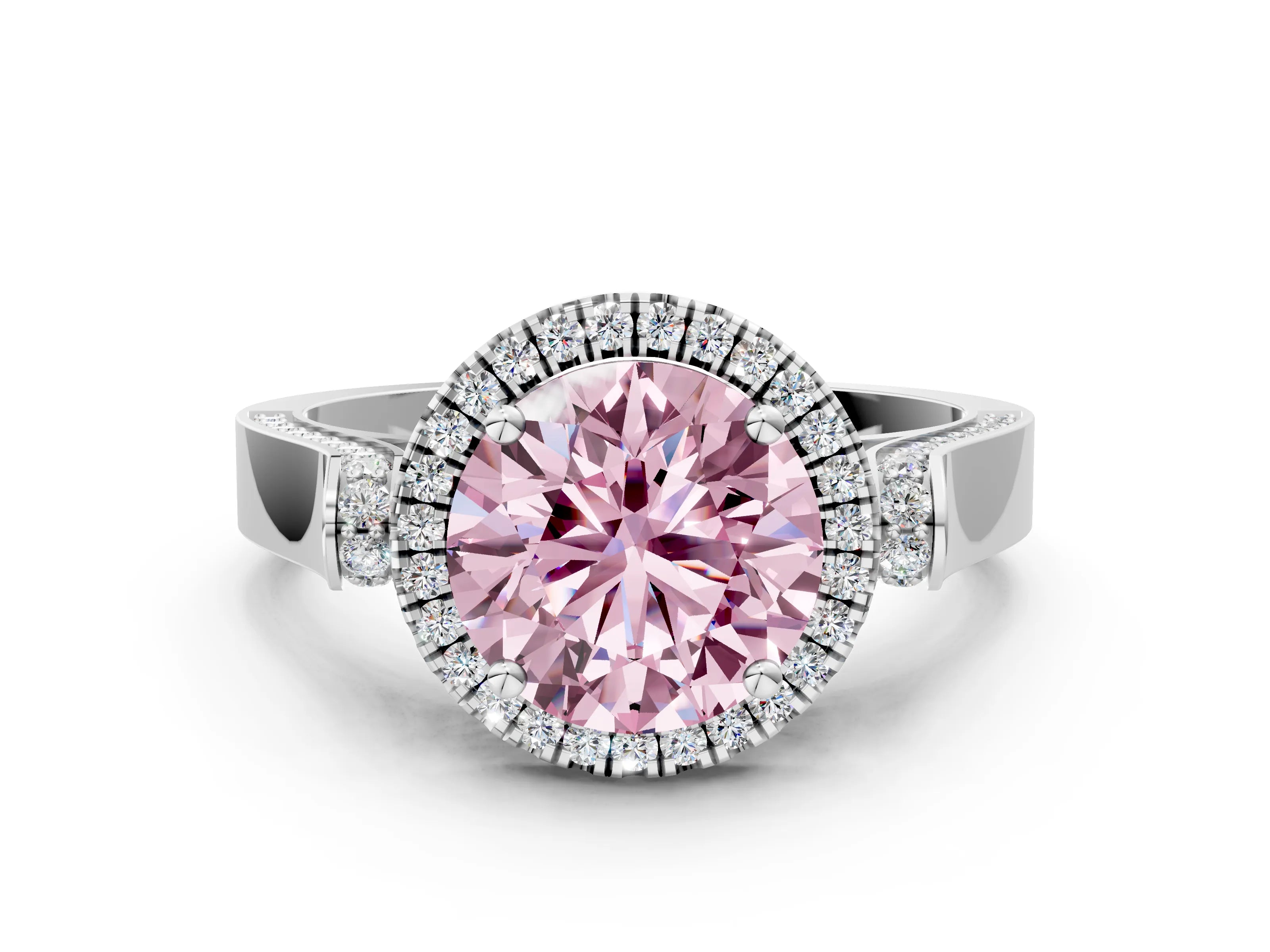 White gold Fancy Pink Round Cut Halo Round Diamond Twist Band with Four-Prong Setting_24