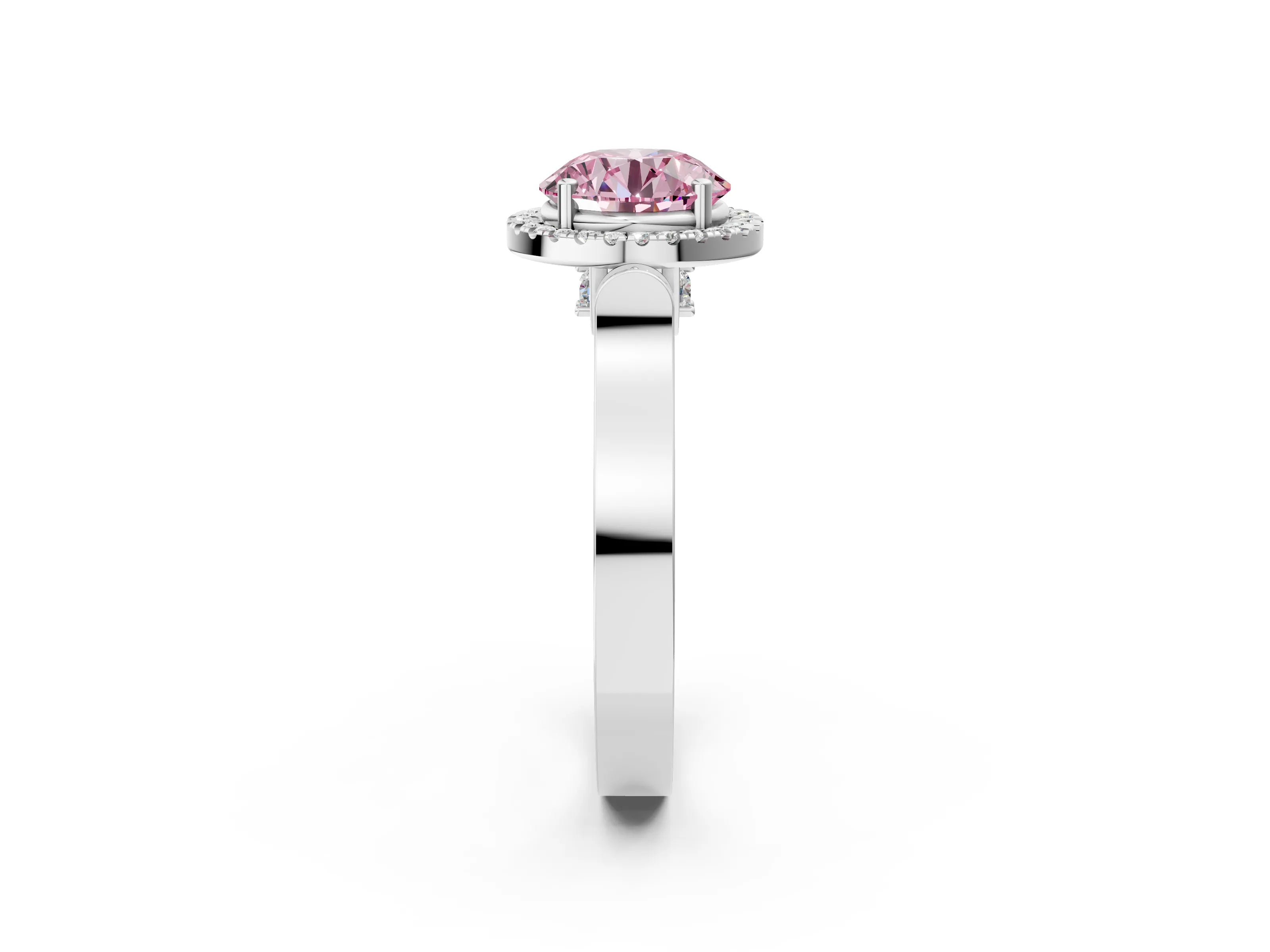 White gold Fancy Pink Round Cut Halo Round Diamond Twist Band with Four-Prong Setting_26