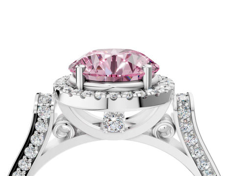 White gold Fancy Pink Round Cut Halo Round Diamond Twist Band with Four-Prong Setting_28