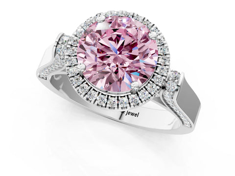 White gold Fancy Pink Round Cut Halo Round Diamond Twist Band with Four-Prong Setting_36