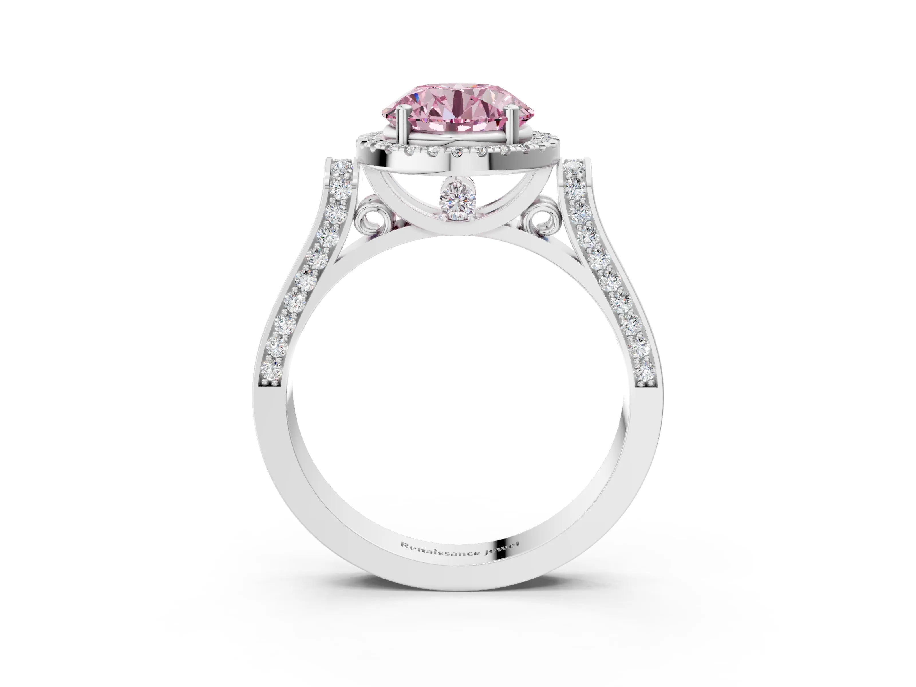 White gold Fancy Pink Round Cut Halo Round Diamond Twist Band with Four-Prong Setting_38