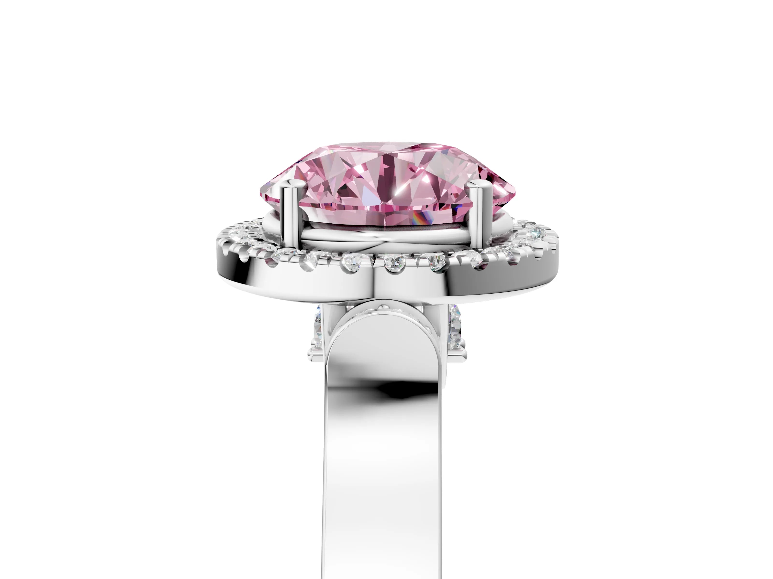 White gold Fancy Pink Round Cut Halo Round Diamond Twist Band with Four-Prong Setting_40