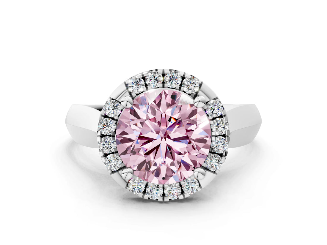 White gold Fancy Pink Round  Cut Halo Solitaire Engagement Ring with Square Band and Four-Prong Setting_119