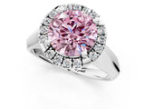 White gold Fancy Pink Round  Cut Halo Solitaire Engagement Ring with Square Band and Four-Prong Setting_124