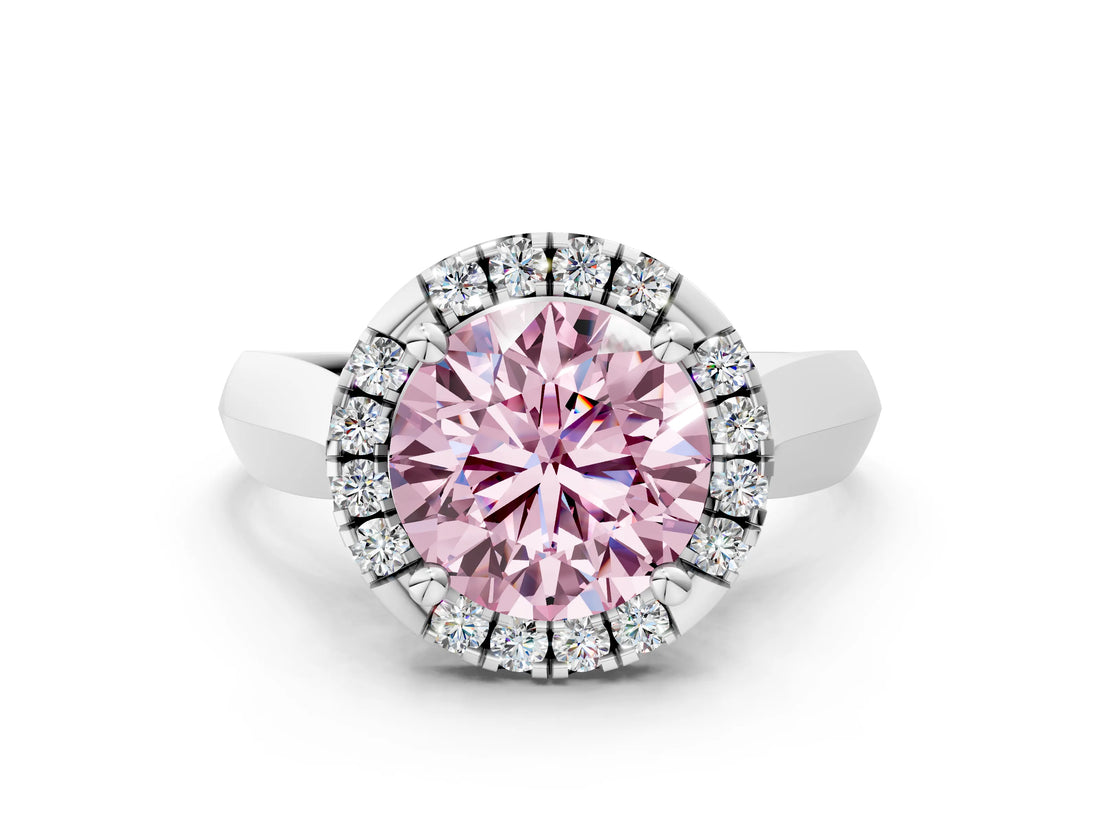 White gold Fancy Pink Round  Cut Halo Solitaire Engagement Ring with Square Band and Four-Prong Setting_12
