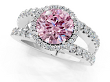 White gold Fancy Pink Round  Cut Halo Split Shank Diamond Ring with Four-Prong Setting_1