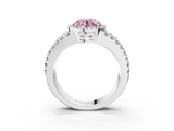 White gold Fancy Pink Round  Cut Halo Split Shank Diamond Ring with Four-Prong Setting_3